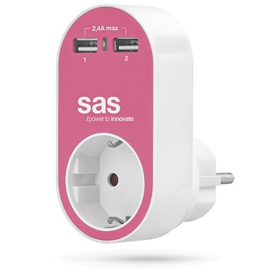 SAS ΡΟΖ ΑΝΤΑΠΤΟΡΑΣ 1x ΣΟΥΚΟ + 2x USB, 2.4A - SAS 100-15-128